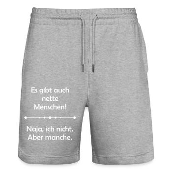 Es gibt auch nette Menschen! - Stanley/Stella Unisex Bio Joggingshorts Trainer  - Grau meliert - Vorne - Nik (191cm) & Marisol (170cm)