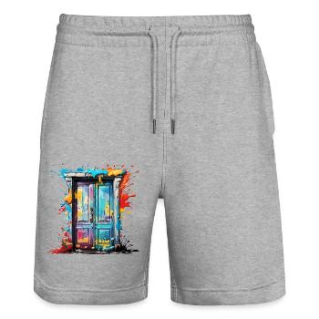 Porte / Entrée / Serrure / Portail / Porte d’entrée / Design - Short de jogging bio TRAINER Stanley/Stella unisexe - gris chiné - Devant - Nik (191cm) & Marisol (170cm)