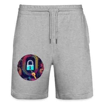 Serrure d’épaule / Clé / Serrure de coeur / Motif - Short de jogging bio TRAINER Stanley/Stella unisexe - gris chiné - Devant - Nik (191cm) & Marisol (170cm)
