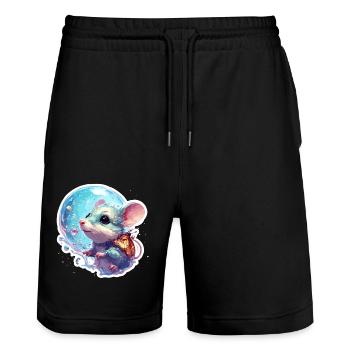 Animal in Soap Bubble / Childlike / Cute / Mouse - Stanley/Stella Trainer Unisex Organic Jogging Shorts - black - Front - Nik (191cm) & Marisol (170cm)