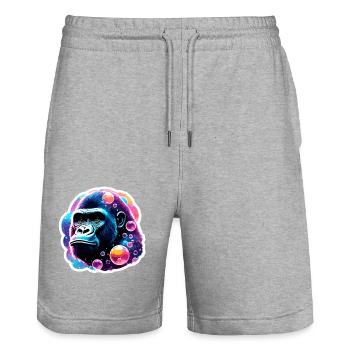 Tier in Seifenblase / kindlich / niedlich /Gorilla - Stanley/Stella Unisex Bio Joggingshorts Trainer  - Grau meliert - Vorne - Nik (191cm) & Marisol (170cm)