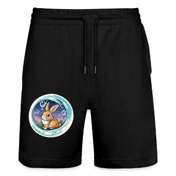 Animal in Soap Bubble / Childlike / Cute / Bunny - Stanley/Stella Trainer Unisex Organic Jogging Shorts - black - Front - Nik (191cm) & Marisol (170cm)