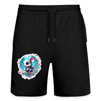 Animal in soap bubble / childlike / cute /mouse - Stanley/Stella Trainer Unisex Organic Jogging Shorts - black - Front - Nik (191cm) & Marisol (170cm)