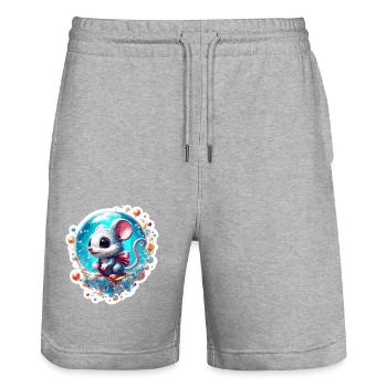 Tier in Seifenblase / kindlich / niedlich /Maus - Stanley/Stella Unisex Bio Joggingshorts Trainer  - Grau meliert - Vorne - Nik (191cm) & Marisol (170cm)