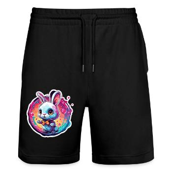 Animal in Soap Bubble / Childlike / Cute / Bunny - Stanley/Stella Trainer Unisex Organic Jogging Shorts - black - Front - Nik (191cm) & Marisol (170cm)