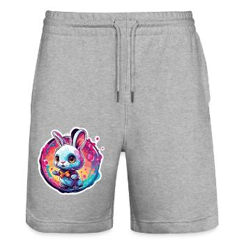 Tier in Seifenblase / kindlich / niedlich / Hase - Stanley/Stella Unisex Bio Joggingshorts Trainer  - Grau meliert - Vorne - Nik (191cm) & Marisol (170cm)