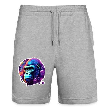 Tier in Seifenblase / kindlich / niedlich /Gorilla - Stanley/Stella Unisex Bio Joggingshorts Trainer  - Grau meliert - Vorne - Nik (191cm) & Marisol (170cm)