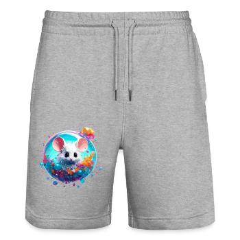 Tier in Seifenblase / kindlich / niedlich /Maus - Stanley/Stella Unisex Bio Joggingshorts Trainer  - Grau meliert - Vorne - Nik (191cm) & Marisol (170cm)