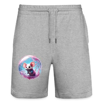 Tier in Seifenblase / kindlich / niedlich /Maus - Stanley/Stella Unisex Bio Joggingshorts Trainer  - Grau meliert - Vorne - Nik (191cm) & Marisol (170cm)