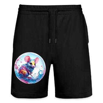 Animal in Soap Bubble / Childlike / Cute / Mouse - Stanley/Stella Trainer Unisex Organic Jogging Shorts - black - Front - Nik (191cm) & Marisol (170cm)