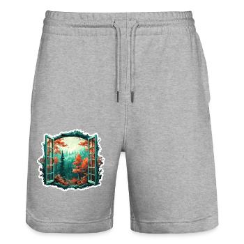 Window in the Forest / Trees / View / Wilderness - Stanley/Stella Trainer Unisex Organic Jogging Shorts - heather grey - Front - Nik (191cm) & Marisol (170cm)