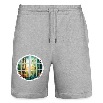 Window in the Forest / Trees / View / Wilderness - Stanley/Stella Trainer Unisex Organic Jogging Shorts - heather grey - Front - Nik (191cm) & Marisol (170cm)