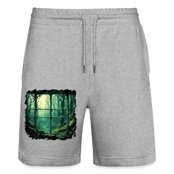 Window in the Forest / Trees / View / Wilderness - Stanley/Stella Trainer Unisex Organic Jogging Shorts - heather grey - Front - Nik (191cm) & Marisol (170cm)
