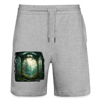Window in the Forest / Trees / View / Wilderness - Stanley/Stella Trainer Unisex Organic Jogging Shorts - heather grey - Front - Nik (191cm) & Marisol (170cm)