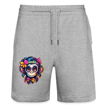 Cute Monkey / Monkey Girl / Cute / Hair Bow - Stanley/Stella Trainer Unisex Organic Jogging Shorts - heather grey - Front - Nik (191cm) & Marisol (170cm)