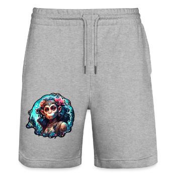 Cute Monkey / Monkey Girl / Cute / Hair Bow - Stanley/Stella Trainer Unisex Organic Jogging Shorts - heather grey - Front - Nik (191cm) & Marisol (170cm)