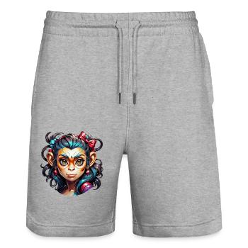 Cute Monkey / Monkey Girl / Cute / Hair Bow - Stanley/Stella Trainer Unisex Organic Jogging Shorts - heather grey - Front - Nik (191cm) & Marisol (170cm)