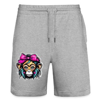 Cute Monkey / Monkey Girl / Cute / Hair Bow - Stanley/Stella Trainer Unisex Organic Jogging Shorts - heather grey - Front - Nik (191cm) & Marisol (170cm)