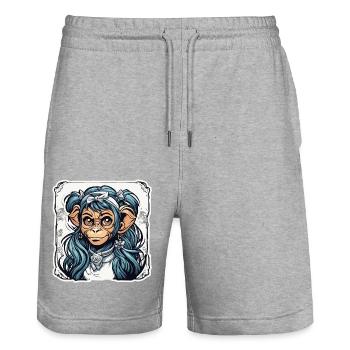 Cute Monkey / Monkey Girl / Cute / Hair Bow - Stanley/Stella Trainer Unisex Organic Jogging Shorts - heather grey - Front - Nik (191cm) & Marisol (170cm)
