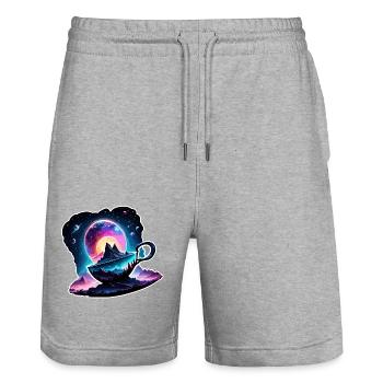 Silhouette / Wald / Porträt / Bäume / Tasse - Stanley/Stella Unisex Bio Joggingshorts Trainer  - Grau meliert - Vorne - Nik (191cm) & Marisol (170cm)