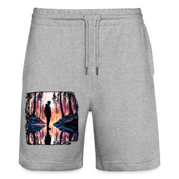 Silhouette / Wald / Porträt / Bäume / Person - Stanley/Stella Unisex Bio Joggingshorts Trainer  - Grau meliert - Vorne - Nik (191cm) & Marisol (170cm)