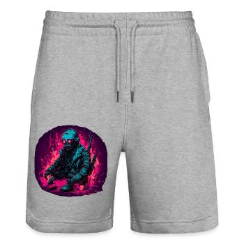 Horror Puppe / Halloween / gruselig / düster - Stanley/Stella Unisex Bio Joggingshorts Trainer  - Grau meliert - Vorne - Nik (191cm) & Marisol (170cm)