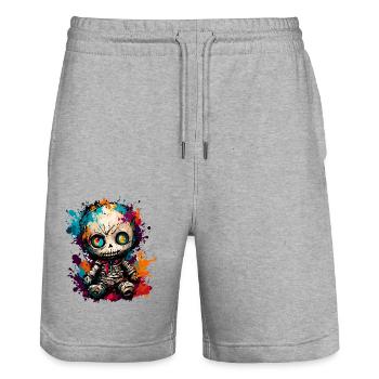 Horror Puppe / Halloween / gruselig / düster - Stanley/Stella Unisex Bio Joggingshorts Trainer  - Grau meliert - Vorne - Nik (191cm) & Marisol (170cm)