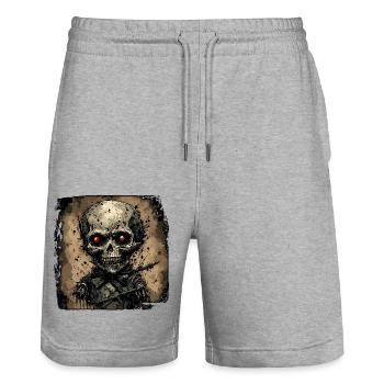 Horror Puppe / Halloween / gruselig / düster - Stanley/Stella Unisex Bio Joggingshorts Trainer  - Grau meliert - Vorne - Nik (191cm) & Marisol (170cm)
