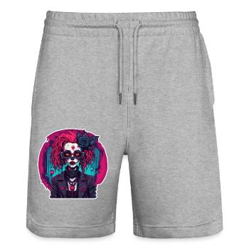 Horror Puppe / Halloween / gruselig / düster - Stanley/Stella Unisex Bio Joggingshorts Trainer  - Grau meliert - Vorne - Nik (191cm) & Marisol (170cm)