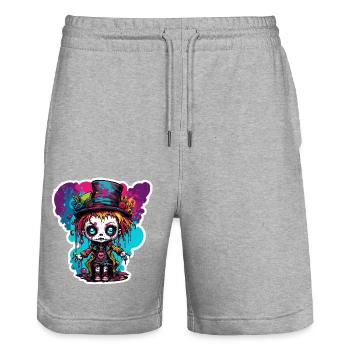 Horror Puppe / Halloween / gruselig / düster - Stanley/Stella Unisex Bio Joggingshorts Trainer  - Grau meliert - Vorne - Nik (191cm) & Marisol (170cm)