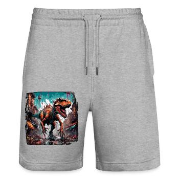 Dinosaur / Animal / Prehistoric / Reptile / Boys - Stanley/Stella Trainer Unisex Organic Jogging Shorts - heather grey - Front - Nik (191cm) & Marisol (170cm)