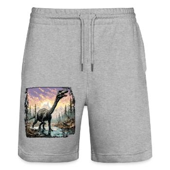 Dinosaur / Animal / Prehistoric / Reptile / Boys - Stanley/Stella Trainer Unisex Organic Jogging Shorts - heather grey - Front - Nik (191cm) & Marisol (170cm)