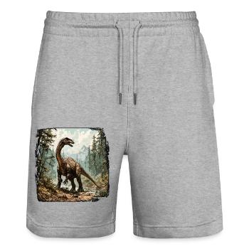 Dinosaure / Animal / Préhistorique / Reptile / Garçons - Short de jogging bio TRAINER Stanley/Stella unisexe - gris chiné - Devant - Nik (191cm) & Marisol (170cm)