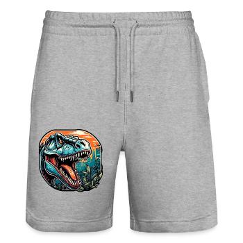 Dinosaur / Animal / Prehistoric / Reptile / Boys - Stanley/Stella Trainer Unisex Organic Jogging Shorts - heather grey - Front - Nik (191cm) & Marisol (170cm)