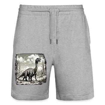 Dinosaur / Animal / Prehistoric / Reptile / Boys - Stanley/Stella Trainer Unisex Organic Jogging Shorts - heather grey - Front - Nik (191cm) & Marisol (170cm)
