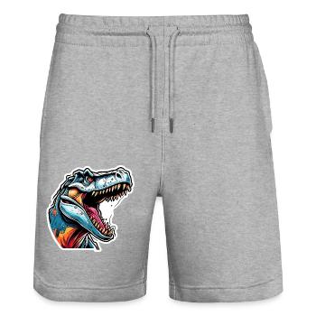 Dinosaur / Animal / Prehistoric / Reptile / Boys - Stanley/Stella Trainer Unisex Organic Jogging Shorts - heather grey - Front - Nik (191cm) & Marisol (170cm)