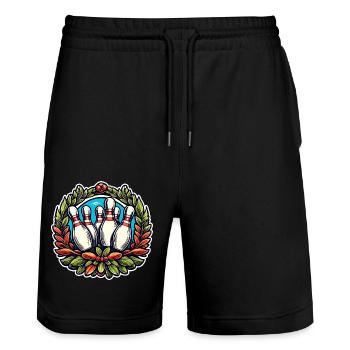 Bowling / Skittles / Bowling Alley / Pin / Strike - Stanley/Stella Trainer Unisex Organic Jogging Shorts - black - Front - Nik (191cm) & Marisol (170cm)