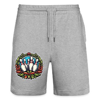 Bowling / Kegeln / Bowlingbahn / Pin / Strike - Stanley/Stella Unisex Bio Joggingshorts Trainer  - Grau meliert - Vorne - Nik (191cm) & Marisol (170cm)
