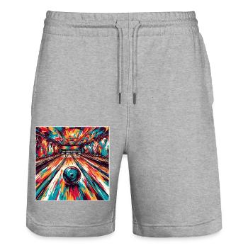 Bowling / Kegeln / Bowlingbahn / Pin / Strike - Stanley/Stella Unisex Bio Joggingshorts Trainer  - Grau meliert - Vorne - Nik (191cm) & Marisol (170cm)
