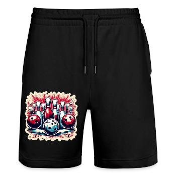 Bowling / Skittles / Bowling Alley / Pin / Strike - Stanley/Stella Trainer Unisex Organic Jogging Shorts - black - Front - Nik (191cm) & Marisol (170cm)