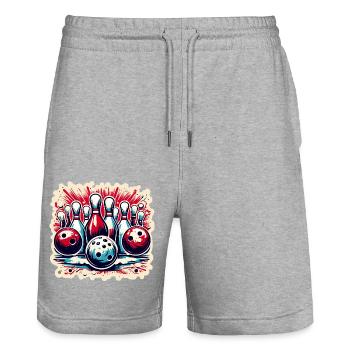 Bowling / Kegeln / Bowlingbahn / Pin / Strike - Stanley/Stella Unisex Bio Joggingshorts Trainer  - Grau meliert - Vorne - Nik (191cm) & Marisol (170cm)