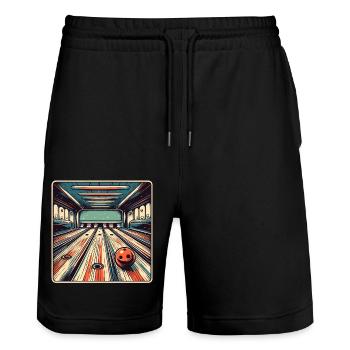 Bowling / Skittles / Bowling Alley / Pin / Strike - Stanley/Stella Trainer Unisex Organic Jogging Shorts - black - Front - Nik (191cm) & Marisol (170cm)