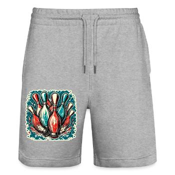 Bowling / Kegeln / Bowlingbahn / Pin / Strike - Stanley/Stella Unisex Bio Joggingshorts Trainer  - Grau meliert - Vorne - Nik (191cm) & Marisol (170cm)