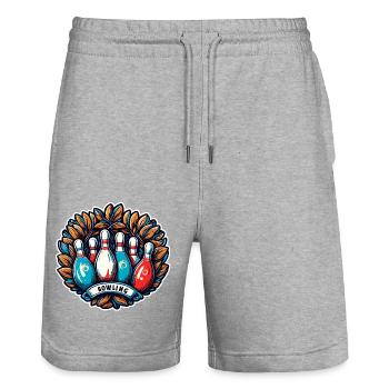 Bowling / Kegeln / Bowlingbahn / Pin / Strike - Stanley/Stella Unisex Bio Joggingshorts Trainer  - Grau meliert - Vorne - Nik (191cm) & Marisol (170cm)