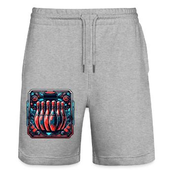 Bowling / Skittles / Bowling Alley / Pin / Strike - Stanley/Stella Trainer Unisex Organic Jogging Shorts - heather grey - Front - Nik (191cm) & Marisol (170cm)