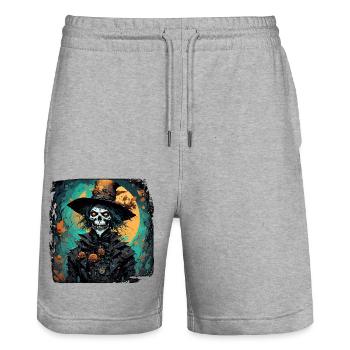 Vogelscheuche / Erntehelfer / Maisfeld / Feld - Stanley/Stella Unisex Bio Joggingshorts Trainer  - Grau meliert - Vorne - Nik (191cm) & Marisol (170cm)