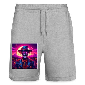 Vogelscheuche / Erntehelfer / Maisfeld / Feld - Stanley/Stella Unisex Bio Joggingshorts Trainer  - Grau meliert - Vorne - Nik (191cm) & Marisol (170cm)