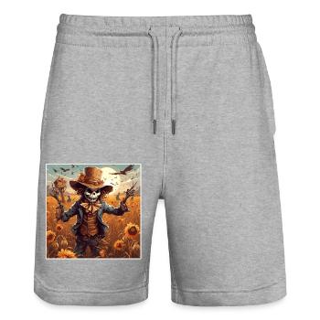 Vogelscheuche / Erntehelfer / Maisfeld / Feld - Stanley/Stella Unisex Bio Joggingshorts Trainer  - Grau meliert - Vorne - Nik (191cm) & Marisol (170cm)