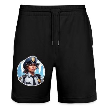 Police / Operations / Profession / Job / Emergency Forces - Stanley/Stella Trainer Unisex Organic Jogging Shorts - black - Front - Nik (191cm) & Marisol (170cm)