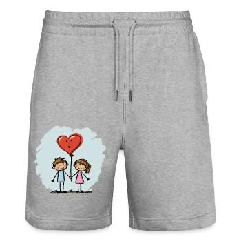 Liebespaar Strichmännchen Pärchen Valentinstag - Stanley/Stella Unisex Bio Joggingshorts Trainer  - Grau meliert - Vorne - Nik (191cm) & Marisol (170cm)